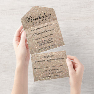 Gold Glitter Fab Geburtstagsparty Alles in Einladu All In One Einladung