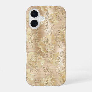 Gold Glitter Fantasie Palmwedel Muster iPhone 16 Hülle