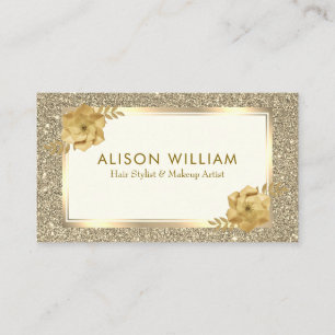 Gold Glitter Floral Haar Make-up Salon Termin Visitenkarte