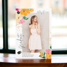 Gold glitter floral photo botanical graduation