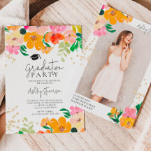 Gold glitter floral photo botanical graduation