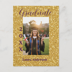 Gold Glitter Foto Abschluss Name Klasse Text Postkarte