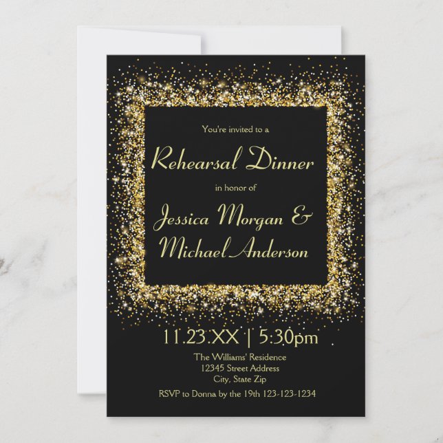 Gold Glitter Frame - Rehearsal Dinner Einladung (Vorderseite)