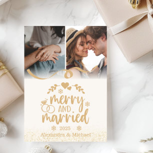 Gold Glitter Frohe und Verheiratete 2 Foto  Feiertagskarte