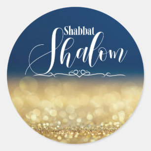 Gold Glitter Funkeln Blau, Shabbat Shalom Glam Runder Aufkleber