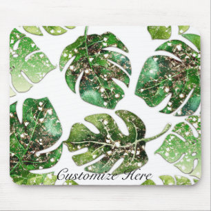 Gold Glitter Funkeln Glamouröse Tropische Blätter  Mousepad