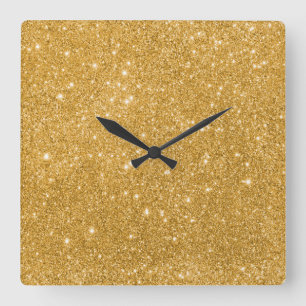 Gold Glitter Funken Quadratische Wanduhr