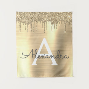 Gold Glitter gebürstetes Metall Monogramm Name Wandteppich