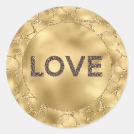 Gold Glitter Giraffe Print Love Runder Aufkleber