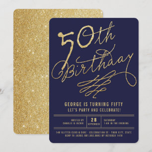 Gold Glitter Glam Erwachsene 50. Geburtstagseinlad Einladung