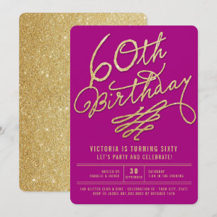 Gold Glitter Glam Erwachsene 60. Geburtstagseinlad Einladung