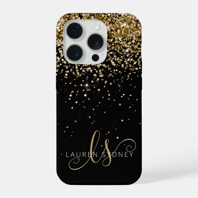 Gold Glitter Glam Monogramm Name iPhone Hülle (Rückseite)