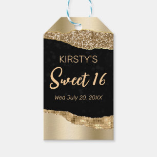Gold Glitter Glam Rand & Diamanten Sweet 16 Geschenkanhänger