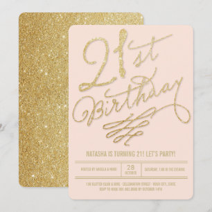 Gold Glitter Glam Rouge 21. Geburtstagsfeier Einla Einladung
