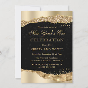 Gold Glitter Glam Tränen Ränder Silvester Einladung