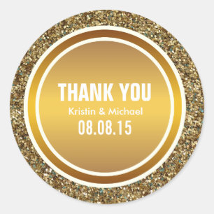 Gold Glitter & Gold Danke Etikett Runde Aufkleber