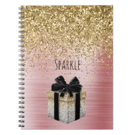 Gold Glitter Gold Gift Black Bow Notizblock