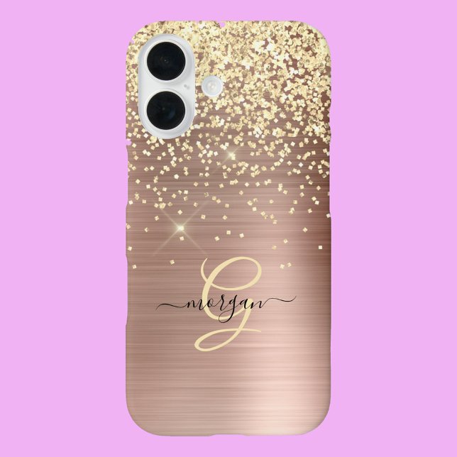 Gold Glitter, Gold Monogram, Black Script Name Case-Mate iPhone Hülle (Von Creator hochgeladen)