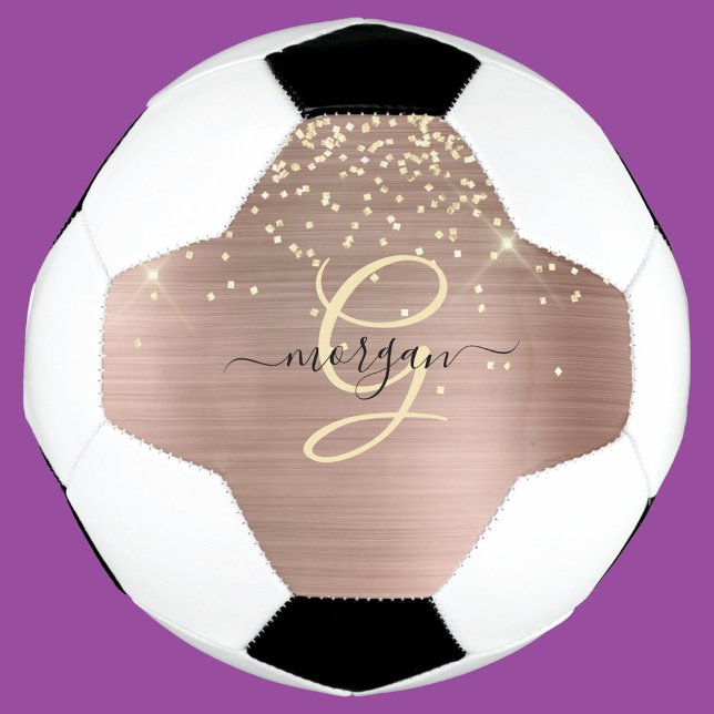 Gold Glitter, Gold Monogram, Black Script Name Fußball (Von Creator hochgeladen)
