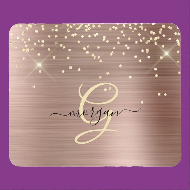 Gold Glitter, Gold Monogram, Black Script Name Mousepad (Von Creator hochgeladen)