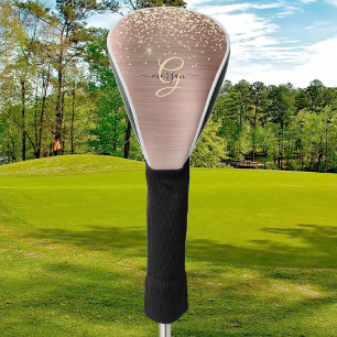 Gold Glitter, Gold Monogramm, Schwarzer Schriftnam Golf Headcover