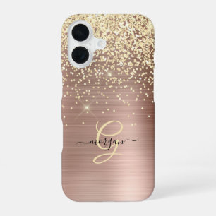 Gold Glitter, Gold Monogramm, Schwarzer Schriftnam iPhone 16 Hülle