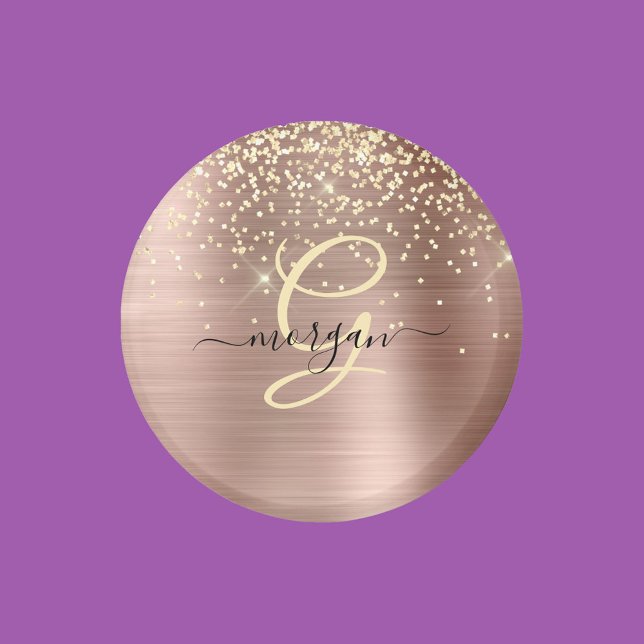 Gold Glitter, Gold Monogramm, Schwarzer Schriftnam Magnet (Von Creator hochgeladen)
