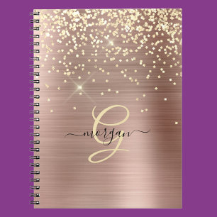 Gold Glitter, Gold Monogramm, Schwarzer Schriftnam Notizblock