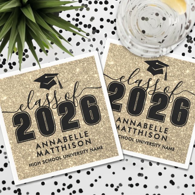Gold Glitter Graduation Serviette (Gold Glitter Graduation Napkins)
