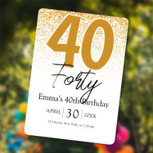 Gold glitter handwritten 40th birthday invitation