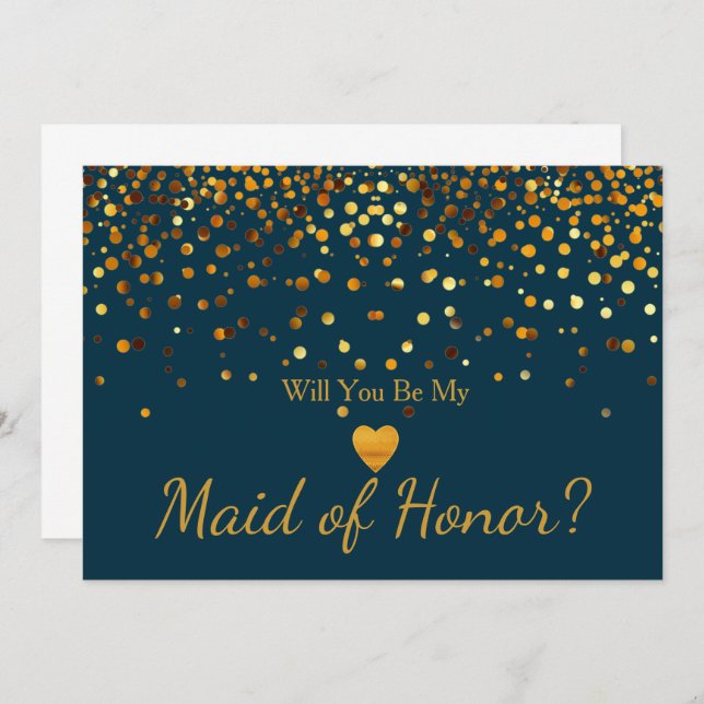 Gold Glitter Heart Faux maid of honor Einladung (Vorne/Hinten)
