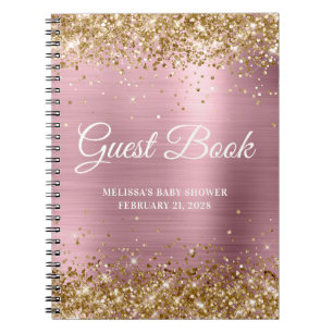 Gold Glitter Hellrosa Babyparty-Gästebuch Notizblock
