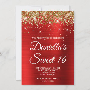 Gold Glitter Hellroter Folien-Süßer 16. Einladung