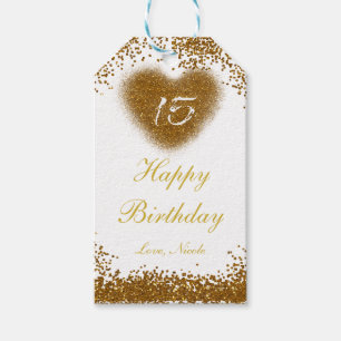Gold Glitter Herz 15 Quinceincera Geschenkanhänger