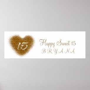 Gold Glitter Herz 15 Quinceincera Party Banner Poster