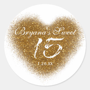 Gold Glitter Herz 15 Quinceincera Party Sticker