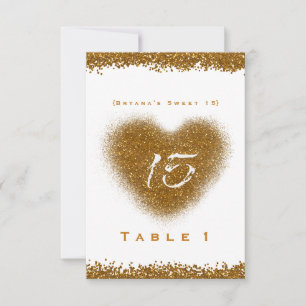 Gold Glitter Herz 15 Quinceincera Tischnummer