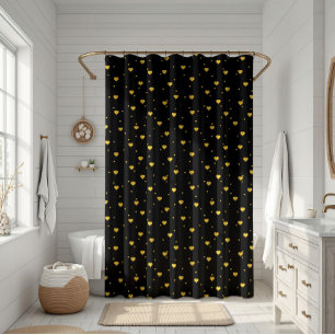 Gold Glitter Herzen auf schwarzem Hintergrund Duschvorhang