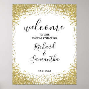 Gold Glitter Hochzeit Willkommensschild Poster
