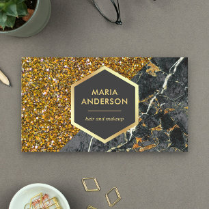 Gold Glitter Holzkohlegrau Marmor Make-up-Artist Visitenkarte