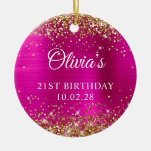 Gold Glitter Hot Pink Folie 21. Geburtstag Foto Keramik Ornament