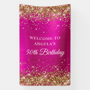 Gold Glitter Hot Pink Folie 50. Geburtstag V Banner
