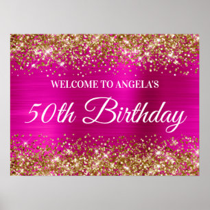 Gold Glitter Hot Pink Folie 50. Geburtstags Willko Poster