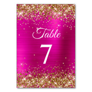 Gold Glitter Hot Pink Folie Elegant Tischnummer
