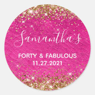Gold Glitter Hot Pink Leder Vierzig und Fantastisc Runder Aufkleber