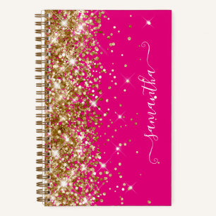 Gold Glitter Hot Pink Moderne Weibliche Signatur Notizbuch