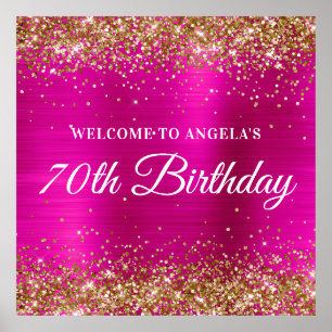 Gold Glitter Hot Pink Quadratisch 70. Geburtstag W Poster