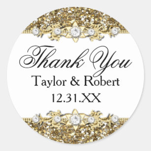 Gold Glitter & Jewel Danke Sticker