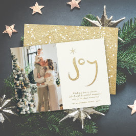 Gold Glitter Joy Brush Calligraphy Christmas Foto Feiertagskarte