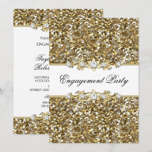 Gold Glitter & Juwel Verlobungsfeier Einladung